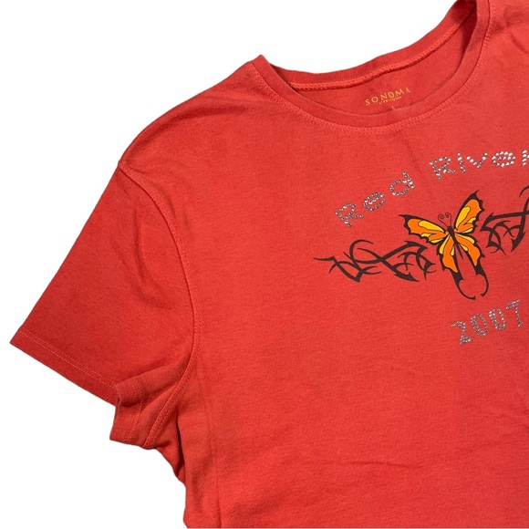 Sonoma size large orange short sleeve shirt with a butterfly & “Red River 2007” - Picture 2 of 8